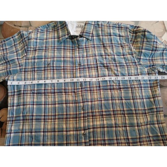 Ably Filium Activated Flannel Shirt Plaid Long Sleeve Blue Green Purple XL - Picture 5 of 10